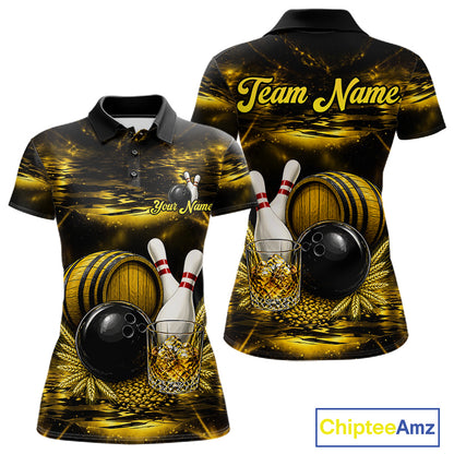 Personalized Yellow Vintage Bourbon Bowling Shirt For Women Custom Bowling Jersey Team Polo, 1/4 Zip TDM7700