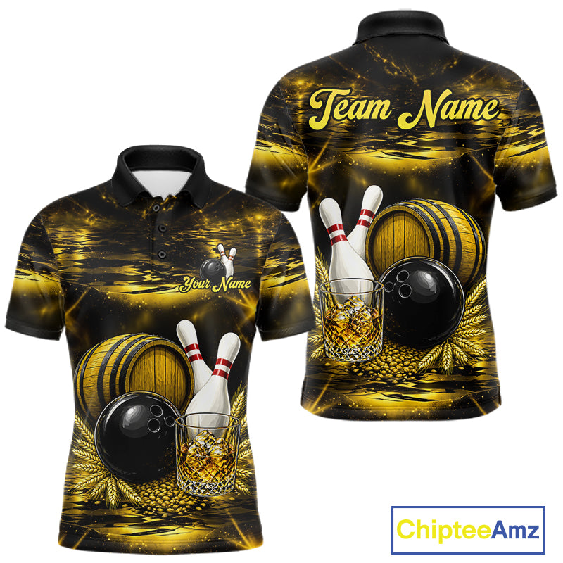 Personalized Yellow Vintage Bourbon Bowling Shirt For Men Custom Bowling Jersey Team Polo, 1/4 Zip TDM7700