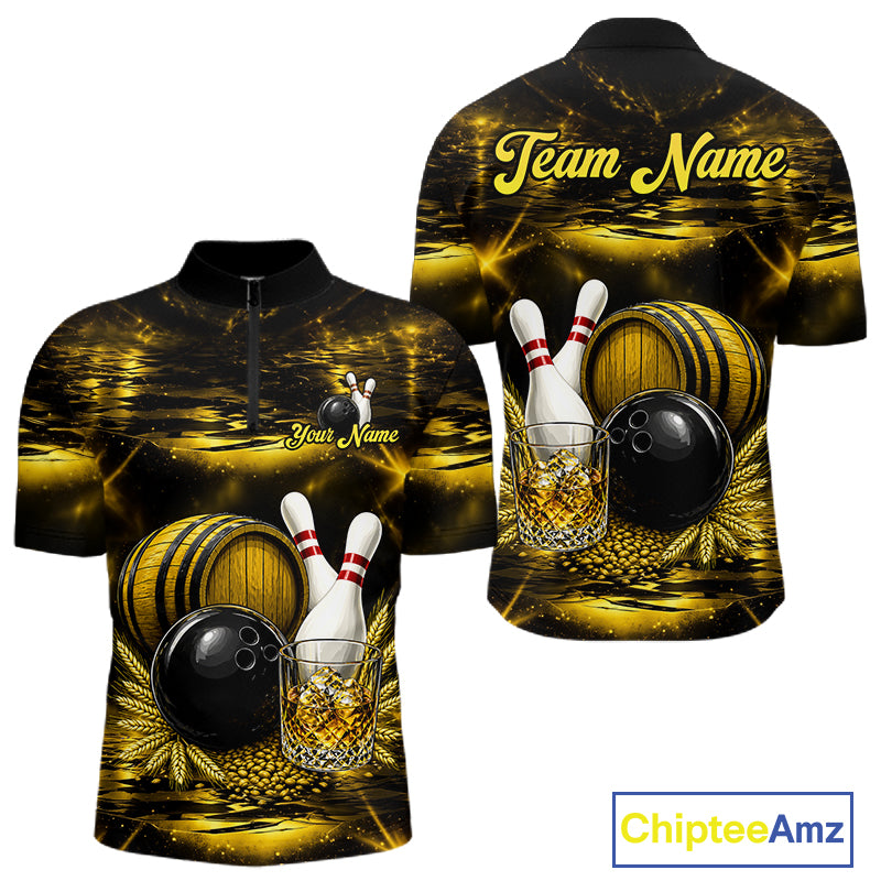 Personalized Yellow Vintage Bourbon Bowling Shirt For Men Custom Bowling Jersey Team Polo, 1/4 Zip TDM7700