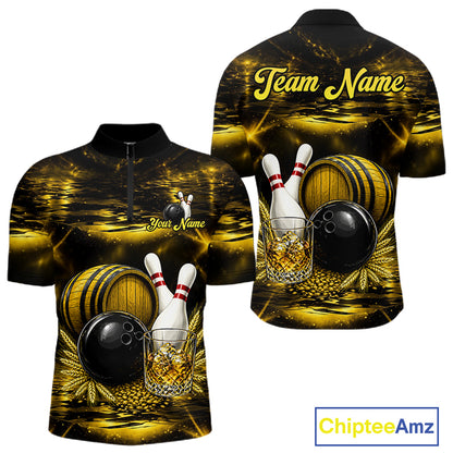Personalized Yellow Vintage Bourbon Bowling Shirt For Men Custom Bowling Jersey Team Polo, 1/4 Zip TDM7700