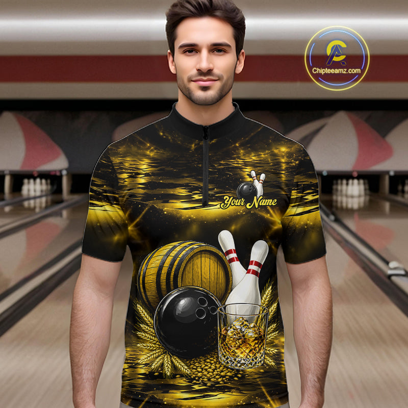 Personalized Yellow Vintage Bourbon Bowling Shirt For Men Custom Bowling Jersey Team Polo, 1/4 Zip TDM7700