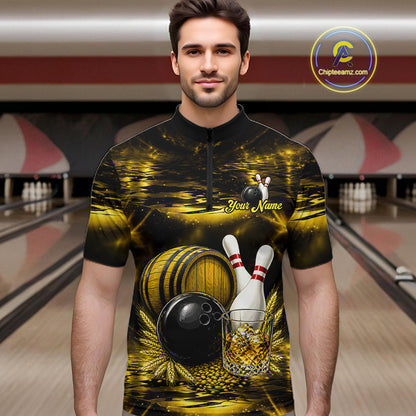 Personalized Yellow Vintage Bourbon Bowling Shirt For Men Custom Bowling Jersey Team Polo, 1/4 Zip TDM7700