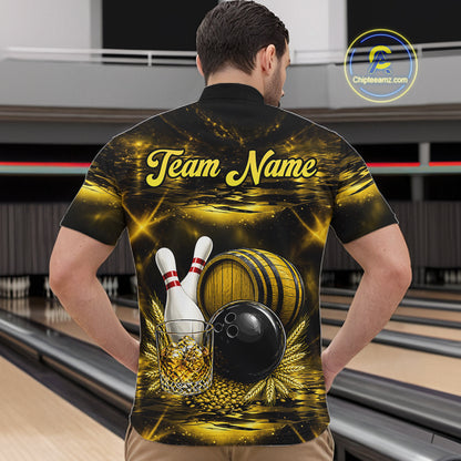 Personalized Yellow Vintage Bourbon Bowling Shirt For Men Custom Bowling Jersey Team Polo, 1/4 Zip TDM7700