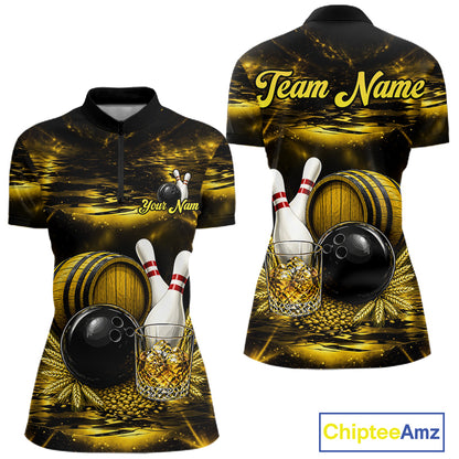 Personalized Yellow Vintage Bourbon Bowling Shirt For Women Custom Bowling Jersey Team Polo, 1/4 Zip TDM7700