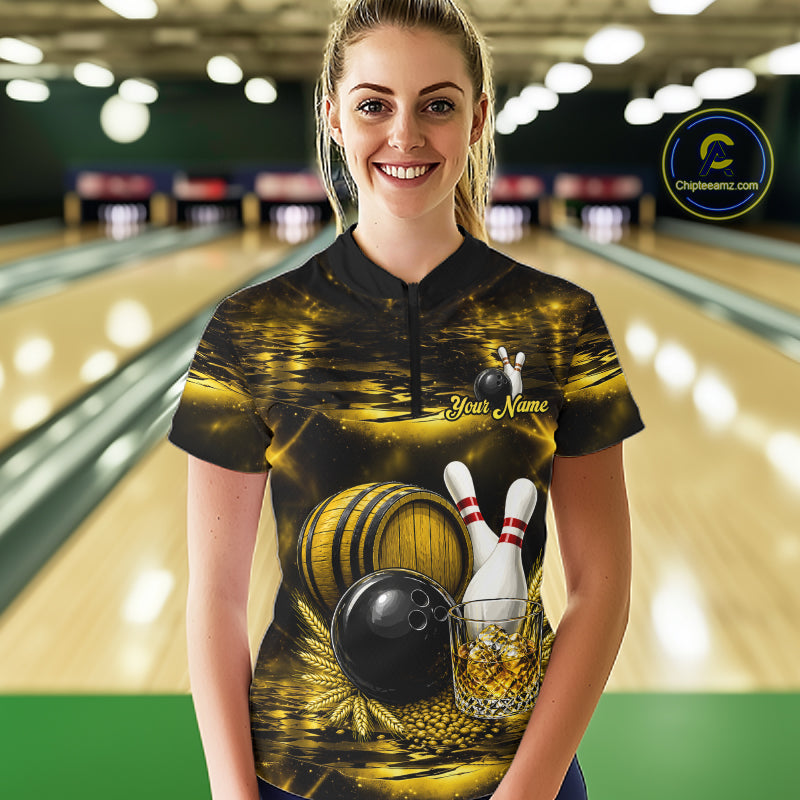 Personalized Yellow Vintage Bourbon Bowling Shirt For Women Custom Bowling Jersey Team Polo, 1/4 Zip TDM7700