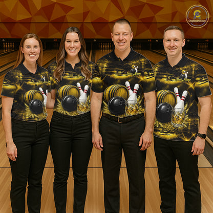 Personalized Yellow Vintage Bourbon Bowling Shirt For Men Custom Bowling Jersey Team Polo, 1/4 Zip TDM7700
