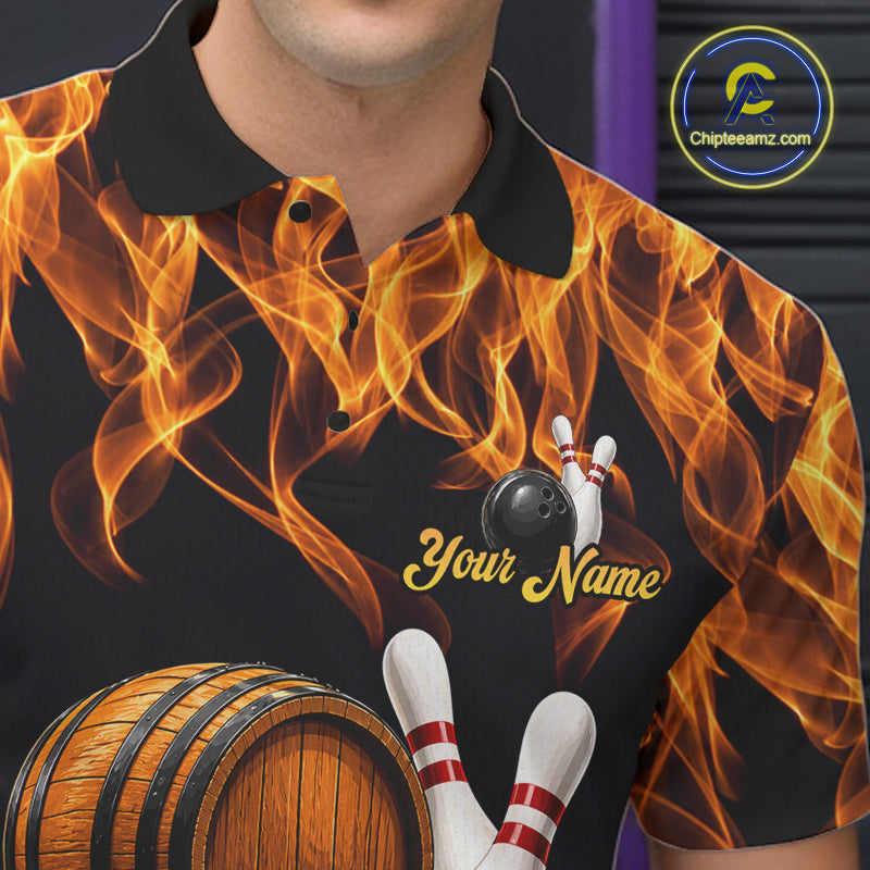 Personalized Bourbon Fire Flame Bowling Shirt For Men Custom Bowling Jersey Team Polo & 1/4 Zip TDM7701