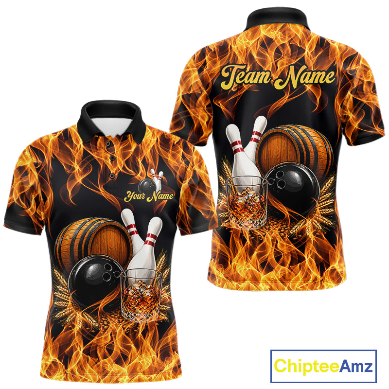 Personalized Bourbon Fire Flame Bowling Shirt For Men Custom Bowling Jersey Team Polo & 1/4 Zip TDM7701