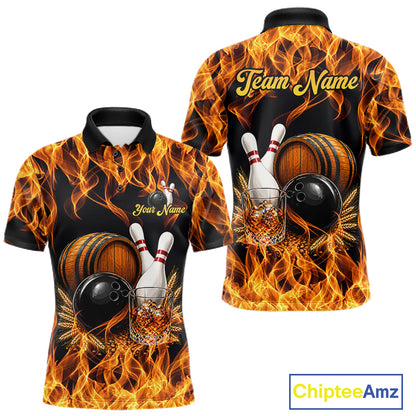 Personalized Bourbon Fire Flame Bowling Shirt For Men Custom Bowling Jersey Team Polo & 1/4 Zip TDM7701