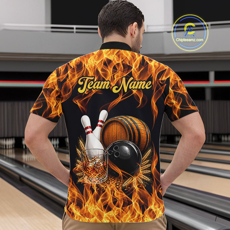 Personalized Bourbon Fire Flame Bowling Shirt For Men Custom Bowling Jersey Team Polo & 1/4 Zip TDM7701