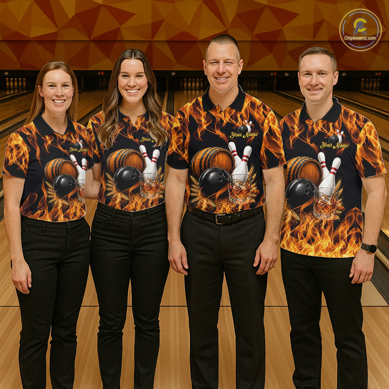Personalized Bourbon Fire Flame Bowling Shirt For Men Custom Bowling Jersey Team Polo & 1/4 Zip TDM7701
