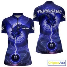 Load image into Gallery viewer, Blue 8 Ball Lightning Dragon Billiard Jersey For Women Custom Pool Team Shirt Polo &amp; 1/4 Zip TDM5115