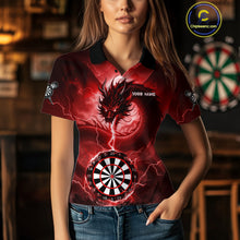 Load image into Gallery viewer, Red Dartboard Lightning Dragon Womens Darts Shirt Custom Darts Jersey Team Polo &amp; 1/4 Zip TDM5118
