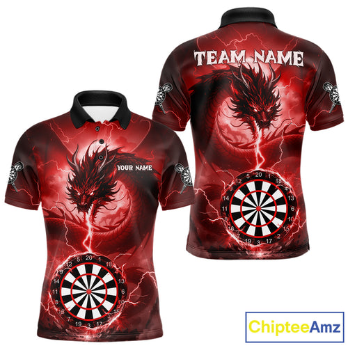 Red Dartboard Lightning Dragon Mens Darts Shirt Custom Darts Jersey Team Polo & 1/4 Zip TDM5118