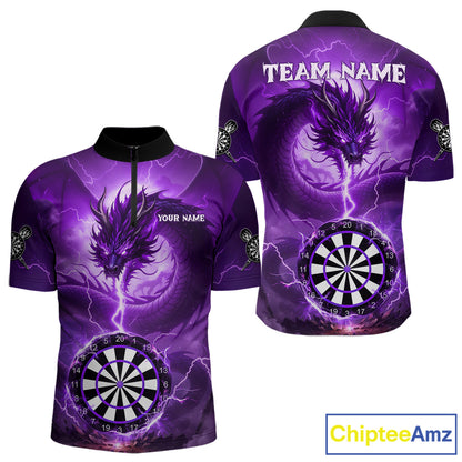 Purple Dartboard Lightning Dragon Mens Darts Shirt Custom Darts Jersey Team Polo & 1/4 Zip TDM5119
