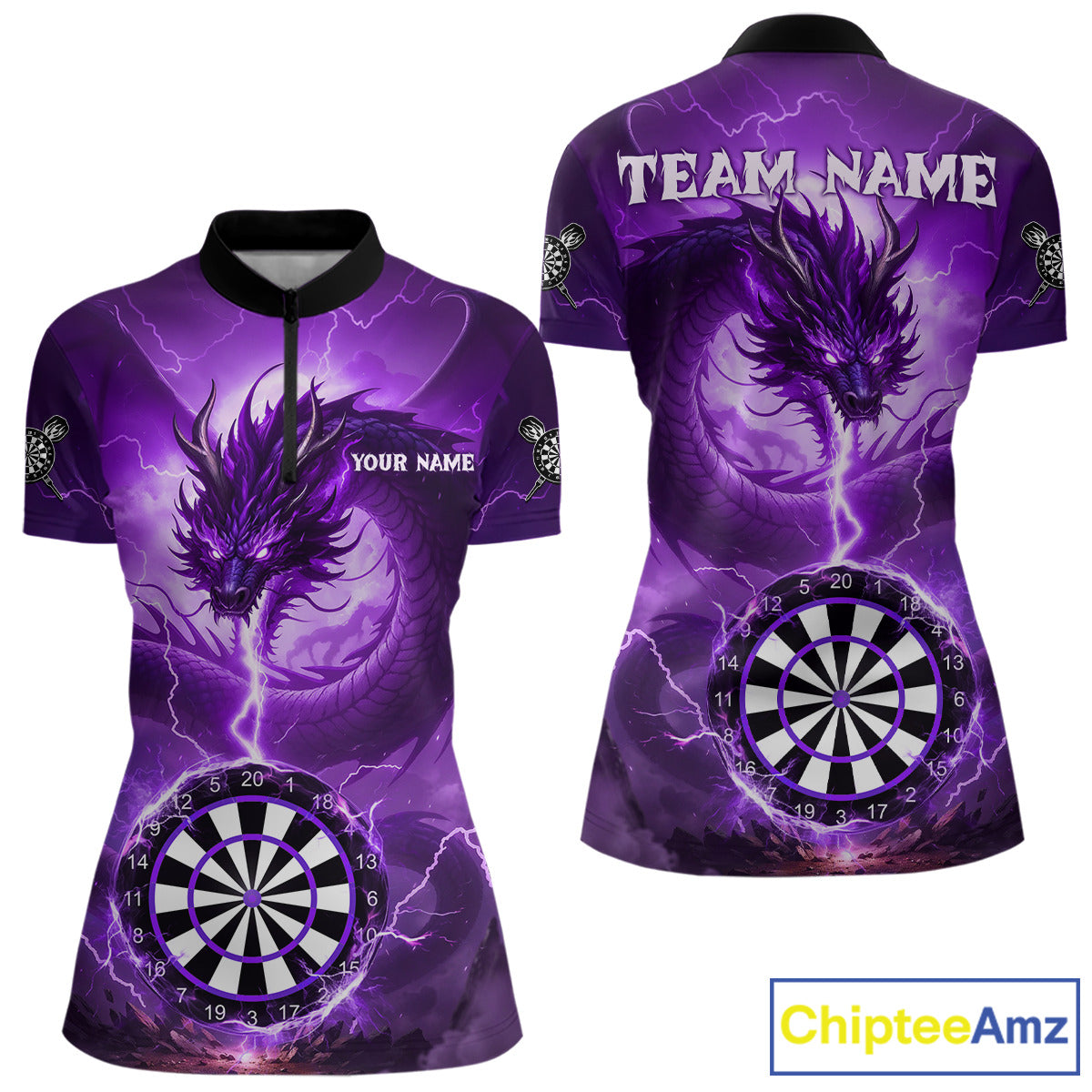 Purple Dartboard Lightning Dragon Womens Darts Shirt Custom Darts Jersey Team Polo & 1/4 Zip TDM5119