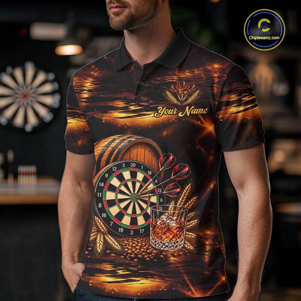 Personalized Vintage Bourbon Darts Shirt For Men, Funny Whiskey Darts Jersey Team Polo & 1/4 Zip TDM8032
