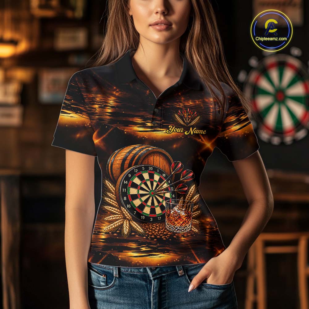 Personalized Vintage Bourbon Darts Shirt For Women, Funny Whiskey Darts Jersey Team Polo & 1/4 Zip TDM8032