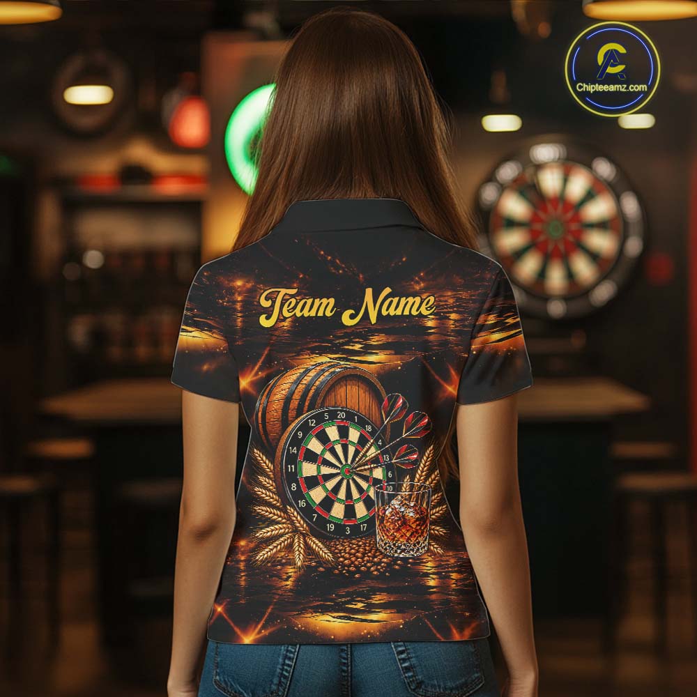 Personalized Vintage Bourbon Darts Shirt For Women, Funny Whiskey Darts Jersey Team Polo & 1/4 Zip TDM8032