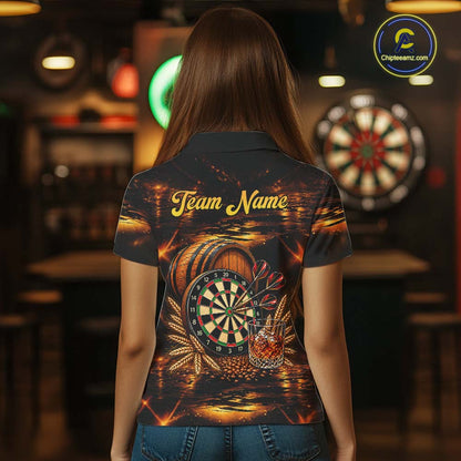 Personalized Vintage Bourbon Darts Shirt For Women, Funny Whiskey Darts Jersey Team Polo & 1/4 Zip TDM8032