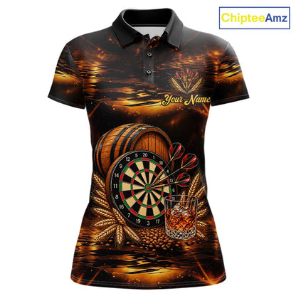 Personalized Vintage Bourbon Darts Shirt For Women, Funny Whiskey Darts Jersey Team Polo & 1/4 Zip TDM8032