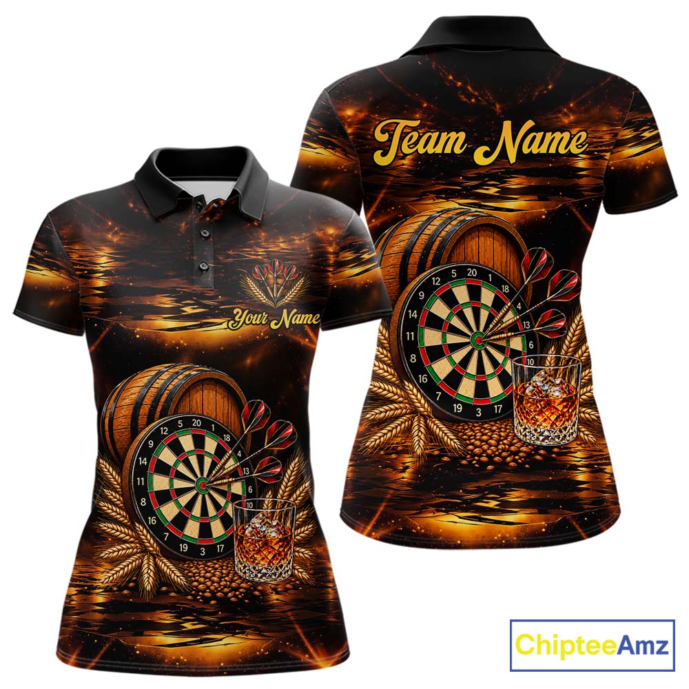 Personalized Vintage Bourbon Darts Shirt For Women, Funny Whiskey Darts Jersey Team Polo & 1/4 Zip TDM8032