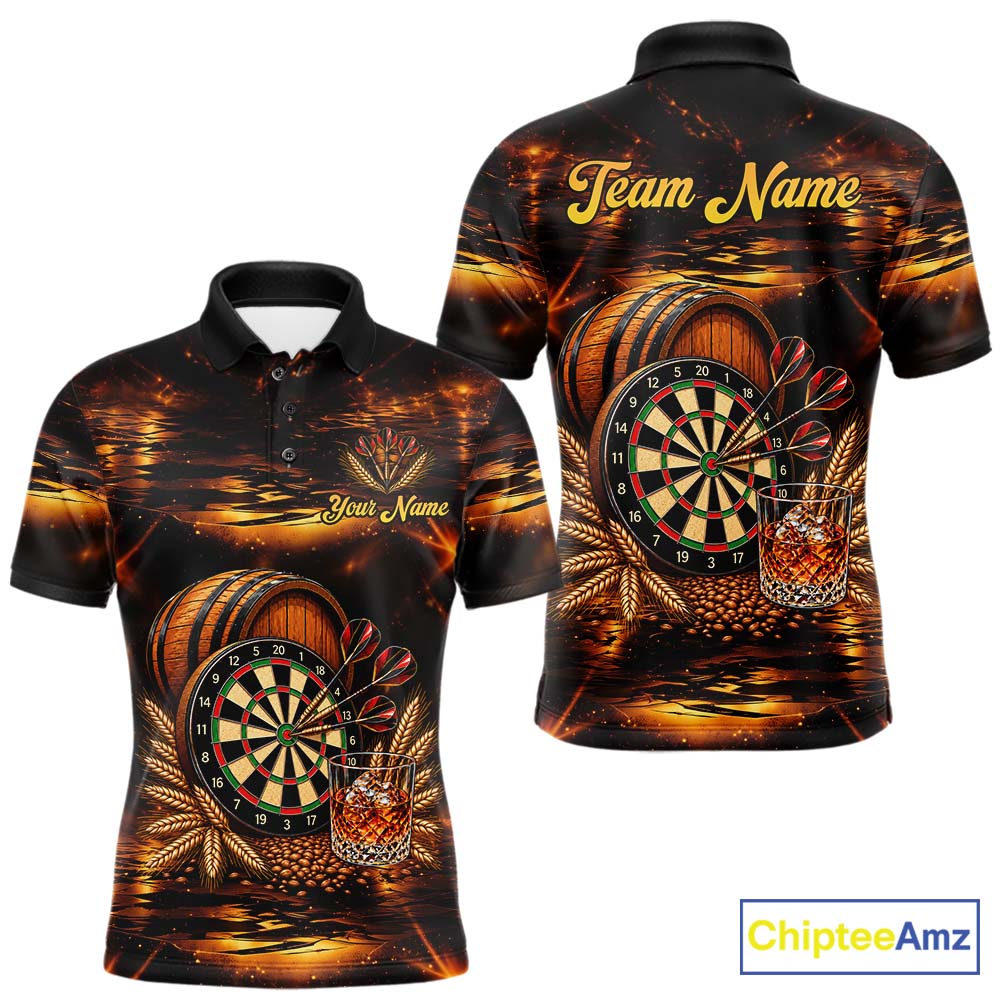 Personalized Vintage Bourbon Darts Shirt For Men, Funny Whiskey Darts Jersey Team Polo & 1/4 Zip TDM8032