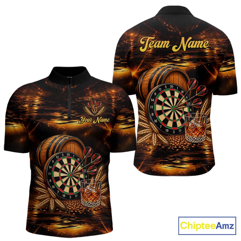 Personalized Vintage Bourbon Darts Shirt For Men, Funny Whiskey Darts Jersey Team Polo & 1/4 Zip TDM8032