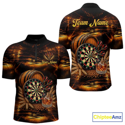 Personalized Vintage Bourbon Darts Shirt For Men, Funny Whiskey Darts Jersey Team Polo & 1/4 Zip TDM8032