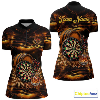 Personalized Vintage Bourbon Darts Shirt For Women, Funny Whiskey Darts Jersey Team Polo & 1/4 Zip TDM8032