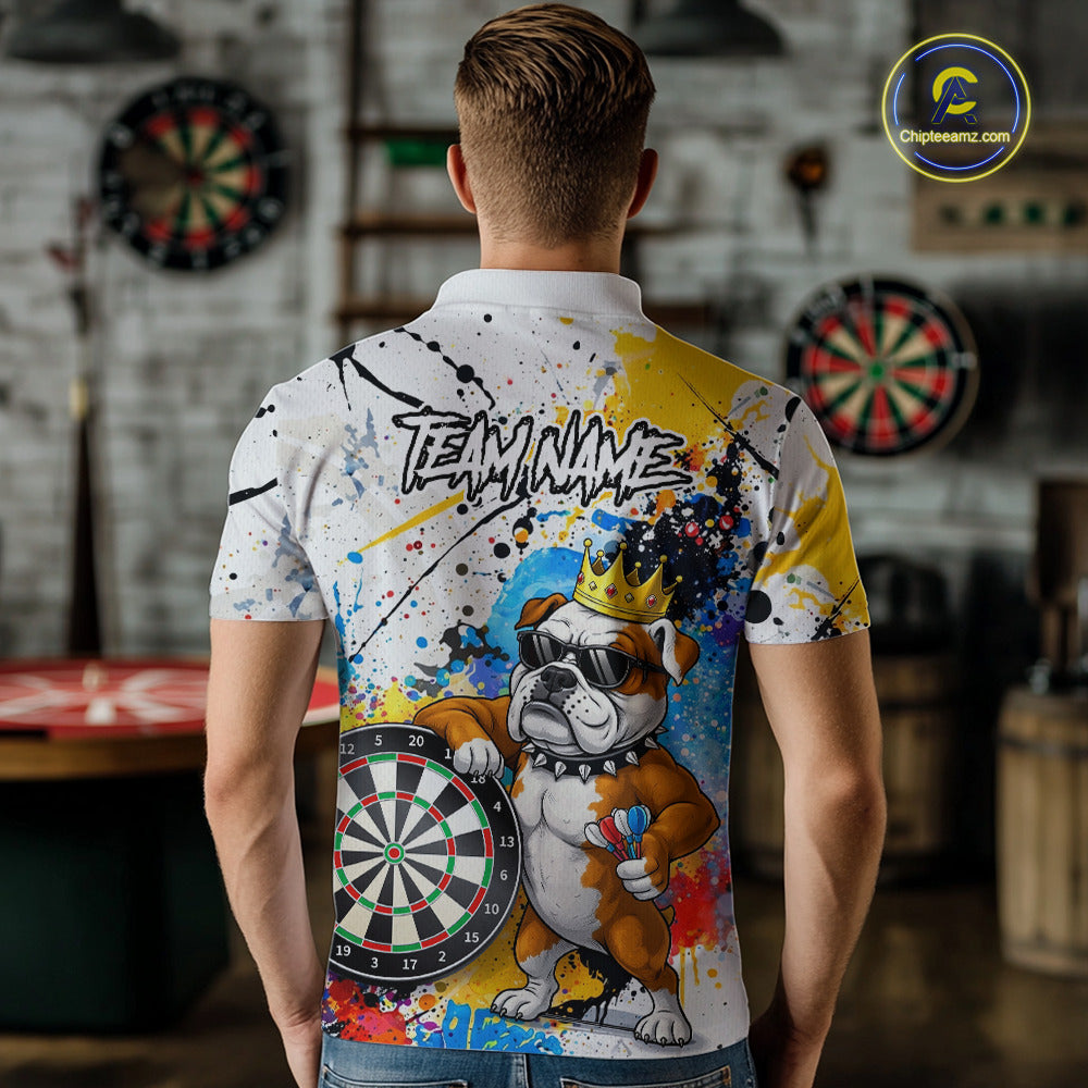Funny Bulldog Colorful Darts Shirt For Men Custom Darts Jersey Team Polo & 1/4 Zip, Darts Gifts TDM5838