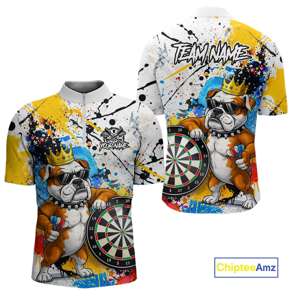 Funny Bulldog Colorful Darts Shirt For Men Custom Darts Jersey Team Polo & 1/4 Zip, Darts Gifts TDM5838