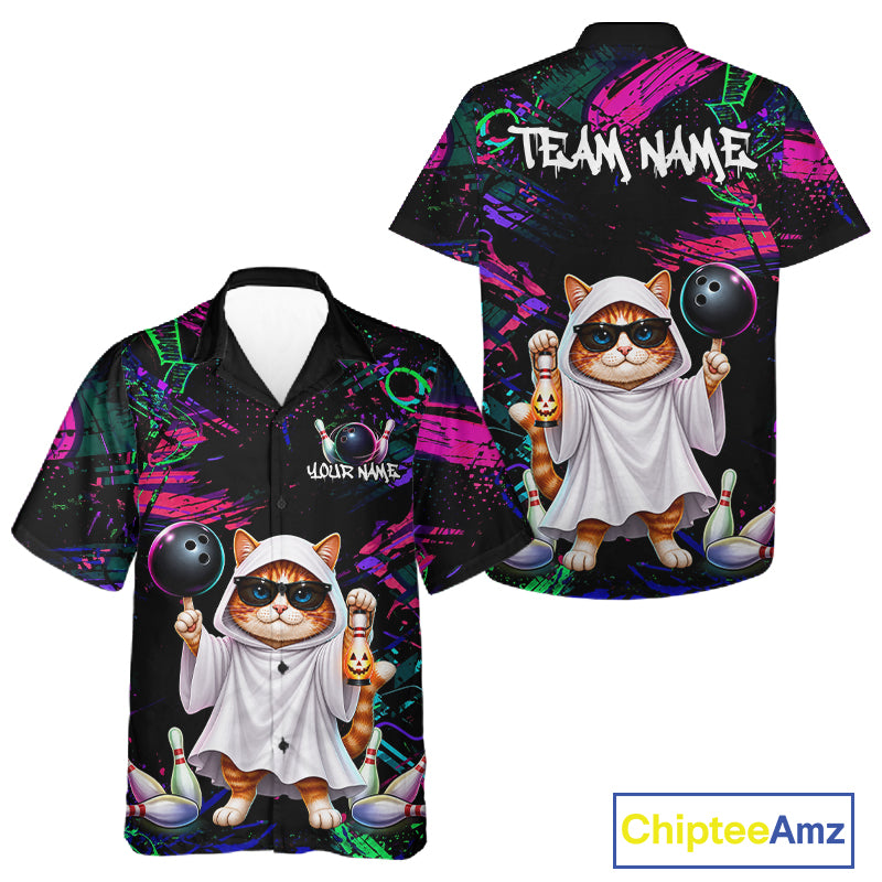 Personalized Funny Cat Graffiti Bowling Hawaiian Shirt For Bowlers custom Halloween Bowling Team Shirts TDM7403