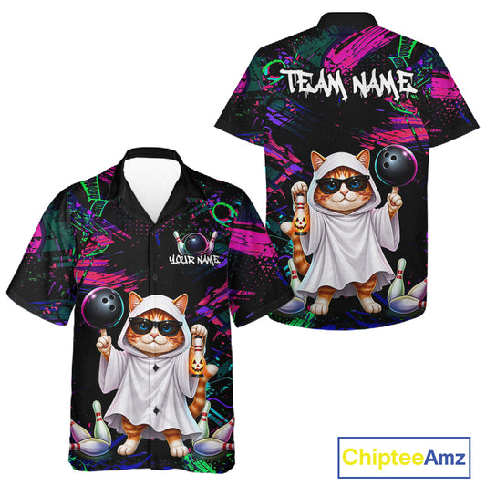 Personalized Funny Cat Graffiti Bowling Hawaiian Shirt For Bowlers custom Halloween Bowling Team Shirts TDM7403