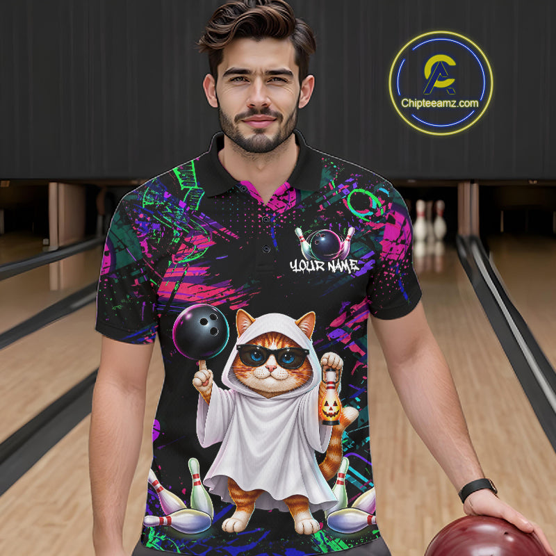 Personalized Funny Cat Graffiti Bowling Jersey For Men Custom Halloween Bowling Team Shirts TDM7403