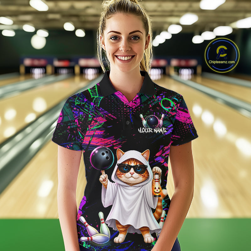 Personalized Funny Cat Graffiti Bowling Jersey For Women Custom Halloween Bowling Team Shirts TDM7403