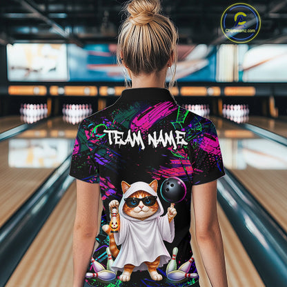 Personalized Funny Cat Graffiti Bowling Jersey For Women Custom Halloween Bowling Team Shirts TDM7403
