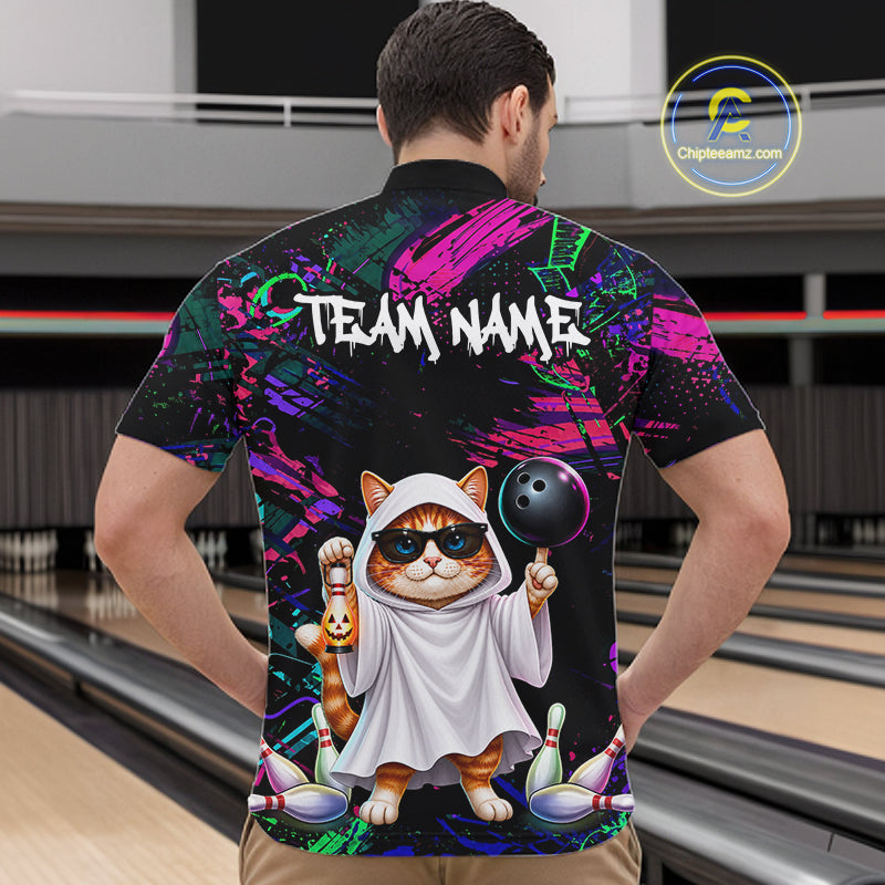 Personalized Funny Cat Graffiti Bowling Jersey For Men Custom Halloween Bowling Team Shirts TDM7403