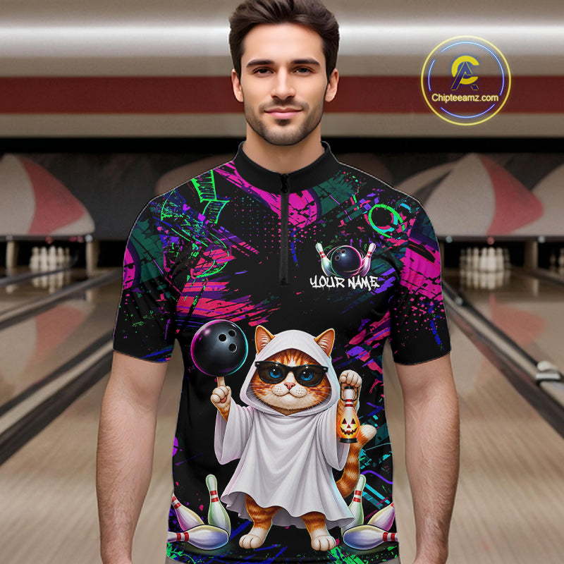 Personalized Funny Cat Graffiti Bowling Jersey For Men Custom Halloween Bowling Team Shirts TDM7403