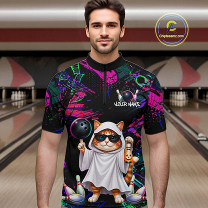 Personalized Funny Cat Graffiti Bowling Jersey For Men Custom Halloween Bowling Team Shirts TDM7403