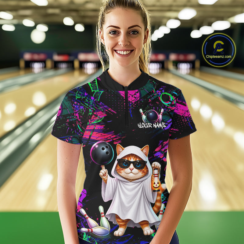 Personalized Funny Cat Graffiti Bowling Jersey For Women Custom Halloween Bowling Team Shirts TDM7403