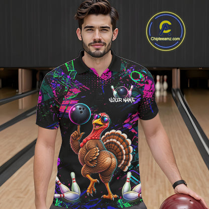 Personalized Funny Turkey Graffiti Bowling Jersey For Men Custom Thanksgiving Bowling Team Shirts TDM7404