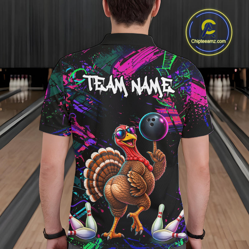 Personalized Funny Turkey Graffiti Bowling Jersey For Men Custom Thanksgiving Bowling Team Shirts TDM7404
