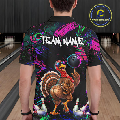 Personalized Funny Turkey Graffiti Bowling Jersey For Men Custom Thanksgiving Bowling Team Shirts TDM7404