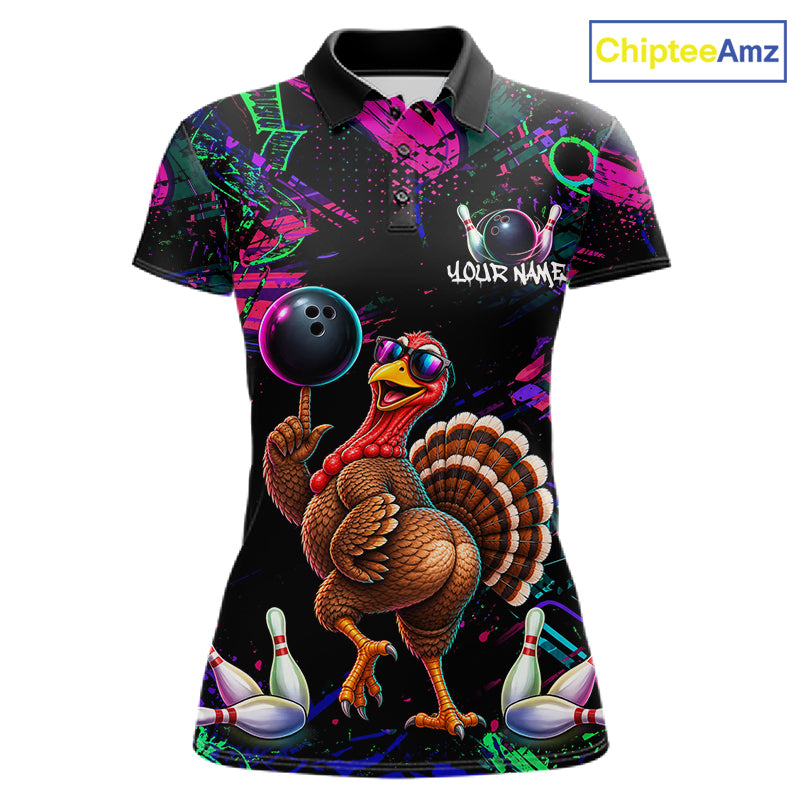 Personalized Funny Turkey Graffiti Bowling Jersey For Women Custom Thanksgiving Bowling Team Shirts TDM7404