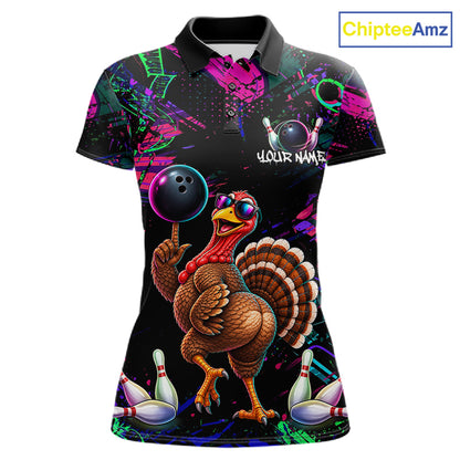 Personalized Funny Turkey Graffiti Bowling Jersey For Women Custom Thanksgiving Bowling Team Shirts TDM7404