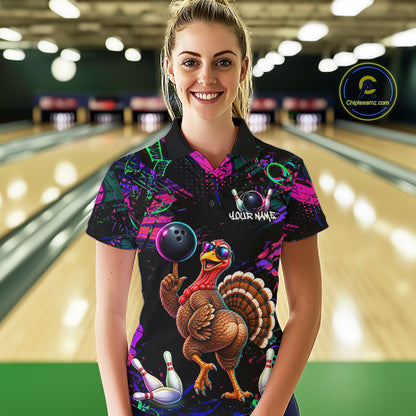 Personalized Funny Turkey Graffiti Bowling Jersey For Women Custom Thanksgiving Bowling Team Shirts TDM7404