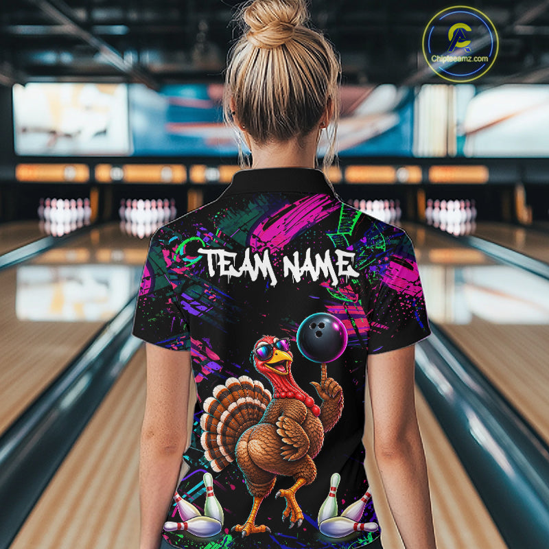 Personalized Funny Turkey Graffiti Bowling Jersey For Women Custom Thanksgiving Bowling Team Shirts TDM7404