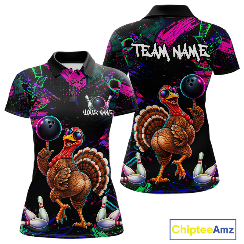 Personalized Funny Turkey Graffiti Bowling Jersey For Women Custom Thanksgiving Bowling Team Shirts TDM7404