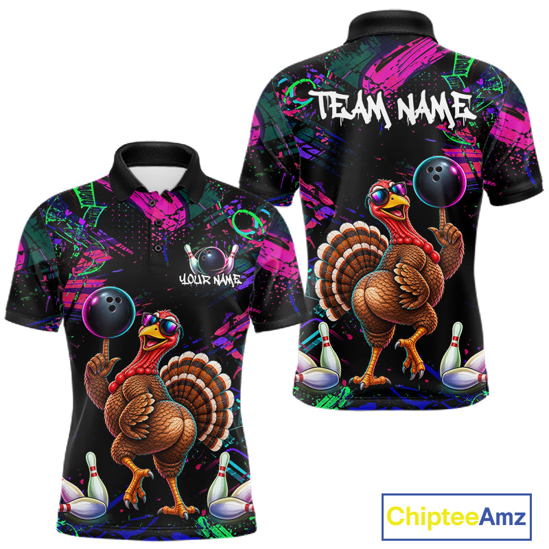 Personalized Funny Turkey Graffiti Bowling Jersey For Men Custom Thanksgiving Bowling Team Shirts TDM7404